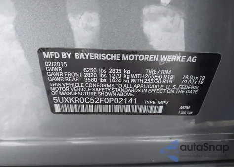 2015 BMW X5 xDrive35I z USA, uszkodzony, nr VIN 5UXKR0C52F0P02141